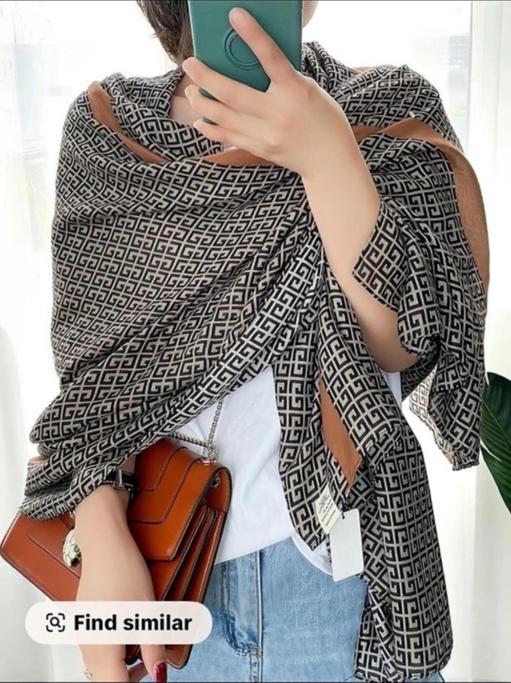 NWOT Geometric Border Scarf in Black & Brown